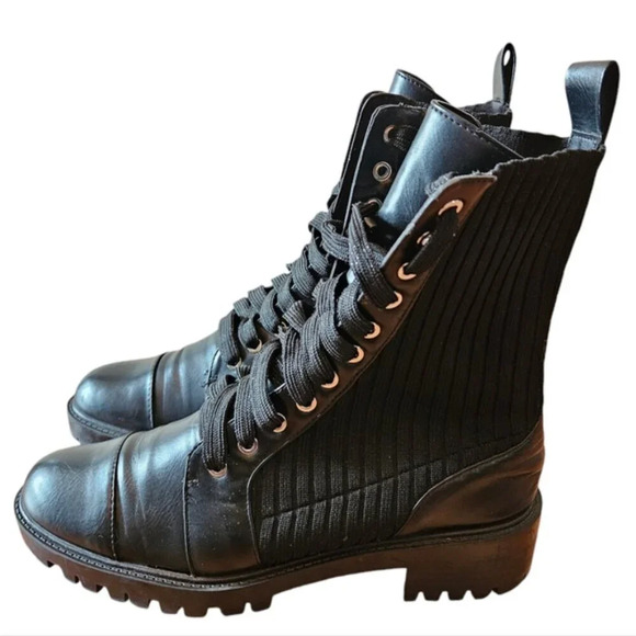 Zara Low Heeled Contrasting Moto Combat Lace Up Ankle Biker Boots Black Size 41. - Picture 8 of 16